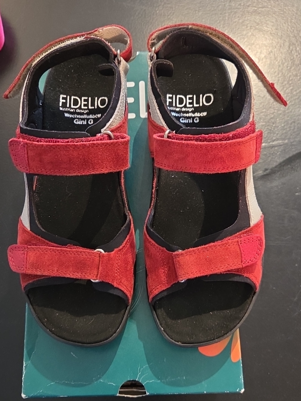 Fidelio Size 37 Red Suede Adjustable Women's Sandals